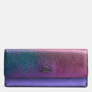 Coach Hologram Wallet Rare Purple Teal Long Leather Bifold Limited Edition
